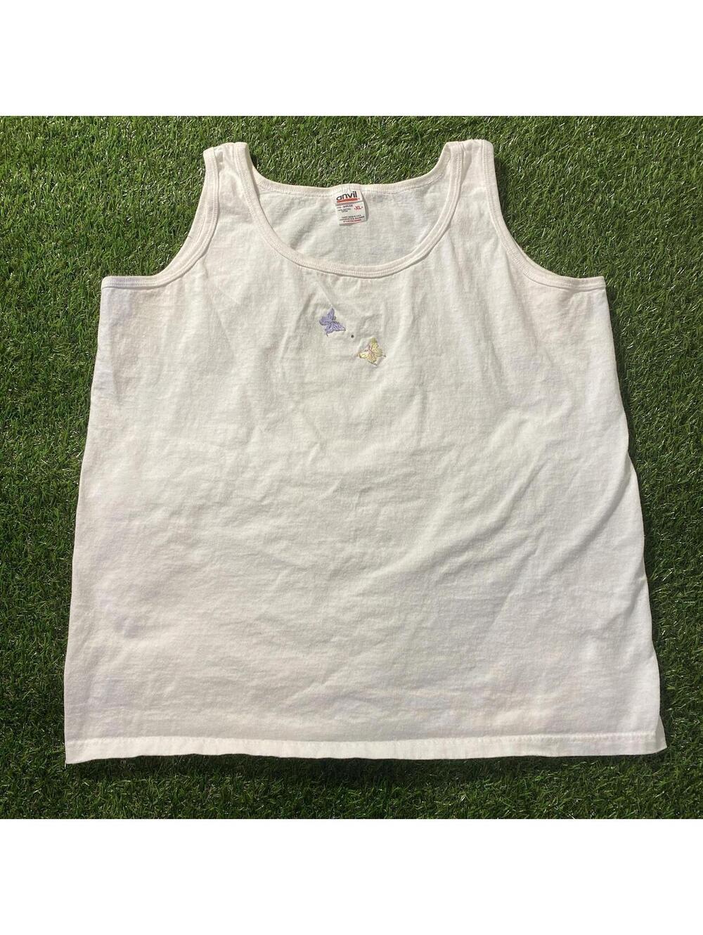 Vintage 90’s Anvil White tank top with butterfly embroidery